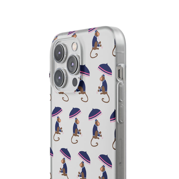 Flexible Phone Case - Preppy Chinoiserie Monkey Pattern  iphone Samsung clear access to all ports and functions