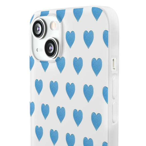 Flexible Phone Case - Preppy Hearts Watercolor Blue iPhone Protection access to all Ports & Functions Great Gift