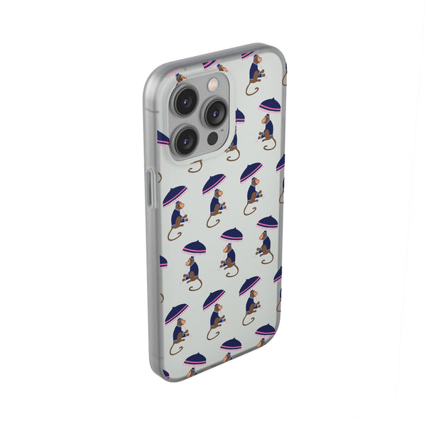 Flexible Phone Case - Preppy Chinoiserie Monkey Pattern  iphone Samsung clear access to all ports and functions