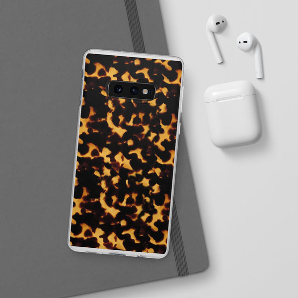 Flexible Phone Case - Tortoise Print Chic Spots leopard in classic neutral phones iphone Samsung clear access to all ports and functions