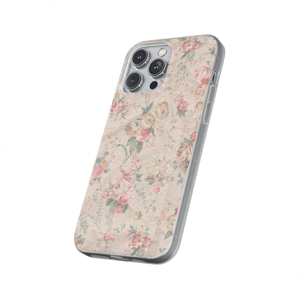 Flexible Phone Case in Romantic Floral Print - Beige, Neutral Tones