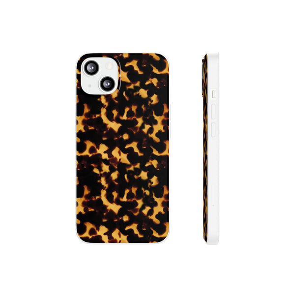 Flexible Phone Case - Tortoise Print Chic Spots leopard in classic neutral phones iphone Samsung clear access to all ports and functions