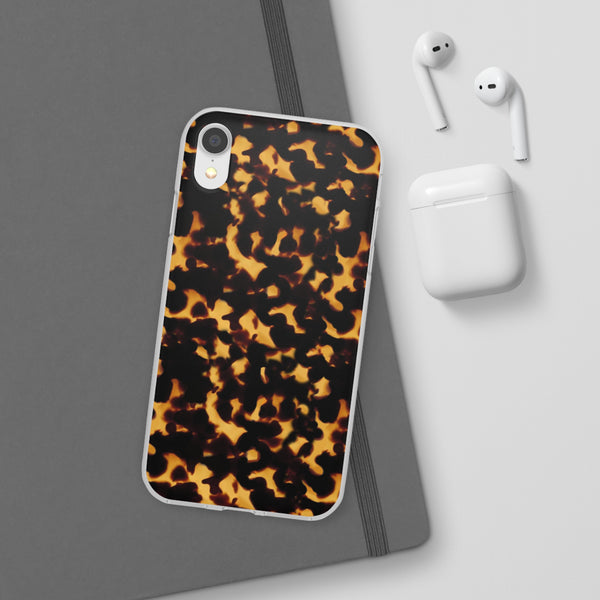 Flexible Phone Case - Tortoise Print Chic Spots leopard in classic neutral phones iphone Samsung clear access to all ports and functions