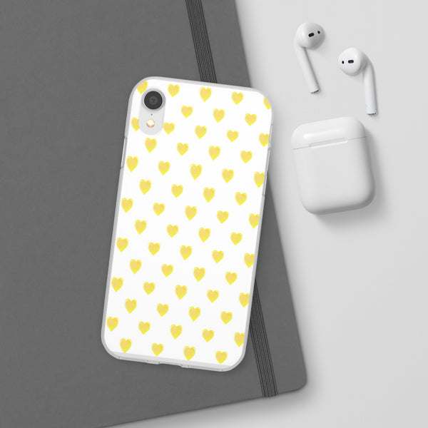 Flexible Phone Case - Yellow Hearts, Preppy iPhone case, Nantucket, Hamptons Inspired Samsung, Gift Present White Background, Clear Case