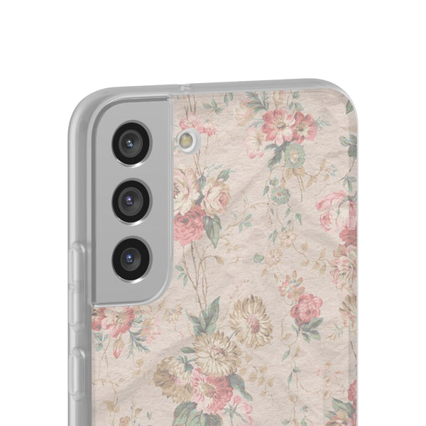 Flexible Phone Case in Romantic Floral Print - Beige, Neutral Tones