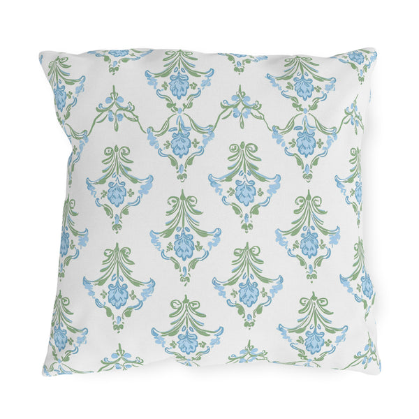 Blue Floral Strped Floral Outdoor Pillows, Grand Millennial Design, Block Print, Patio Cushion Covers, Preppy Home Decor