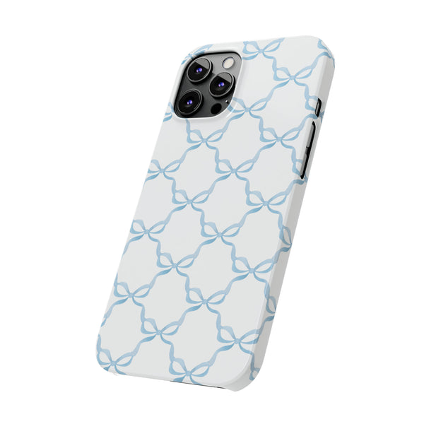 Coquette blue and white,  preppy bow print Phone Case Slim and Sleek, all iPhone 15 14 Plus Pro Max 13