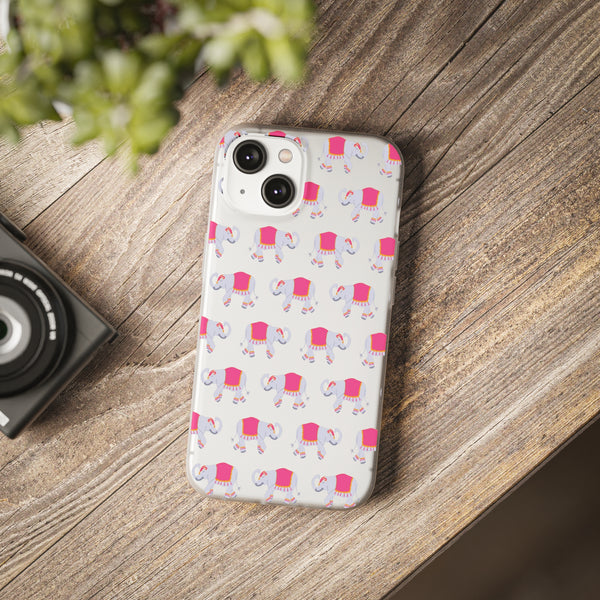 Flexible Phone Case - Preppy Chinoiserie Elephant Pattern  iphone Samsung clear access to all ports and functions