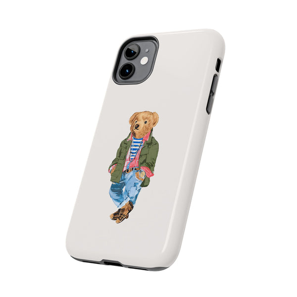 Preppy Bear Cargo Jacket iPhone case, Tough Protective double layer