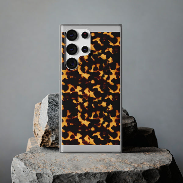 Flexible Phone Case - Tortoise Print Chic Spots leopard in classic neutral phones iphone Samsung clear access to all ports and functions