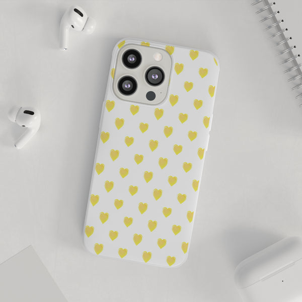 Flexible Phone Case - Yellow Hearts, Preppy iPhone case, Nantucket, Hamptons Inspired Samsung, Gift Present White Background, Clear Case