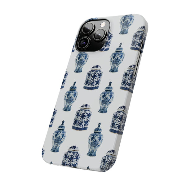 Chinoiserie Chic Toile Ginger Jar, Vase,  Phone Case in Blue and White Slim and Sleek, Preppy and Classic, Access to all Ports