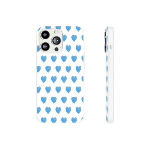 Flexible Phone Case - Preppy Hearts Watercolor Blue iPhone Protection access to all Ports & Functions Great Gift