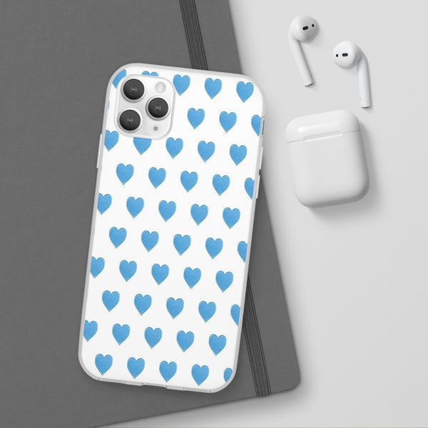 Flexible Phone Case - Preppy Hearts Watercolor Blue iPhone Protection access to all Ports & Functions Great Gift