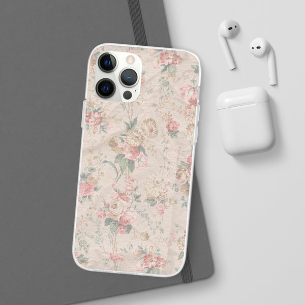 Flexible Phone Case in Romantic Floral Print - Beige, Neutral Tones