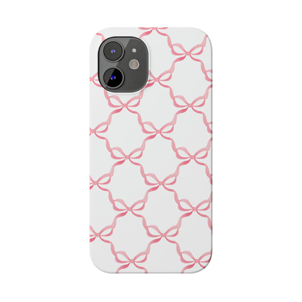 Bow Print, Coquette pink and white, loveshackfancy inspired, preppy print Phone Case Slim and Sleek, all iPhone 15 14 Plus Pro Max 13