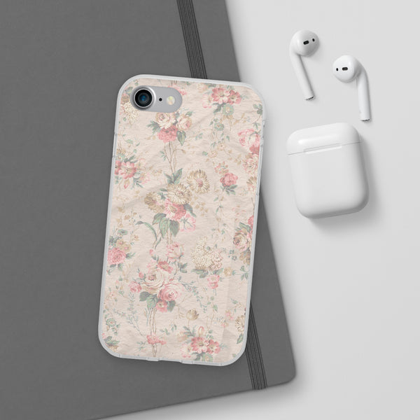 Flexible Phone Case in Romantic Floral Print - Beige, Neutral Tones