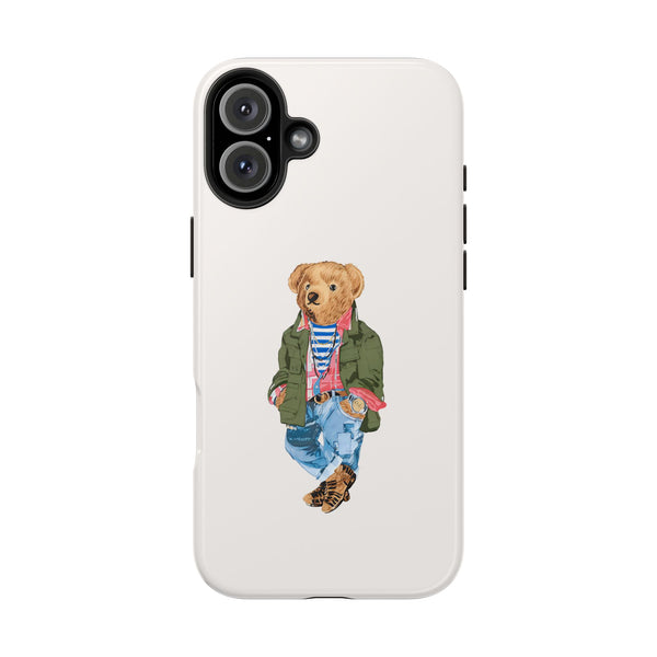 Preppy Bear Cargo Jacket iPhone case, Tough Protective double layer