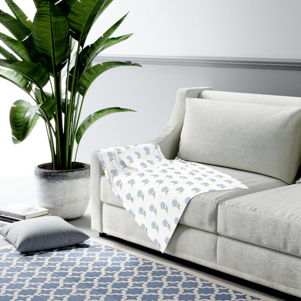 Baby Swaddle Blanket in watercolor hydrangea blue print pattern