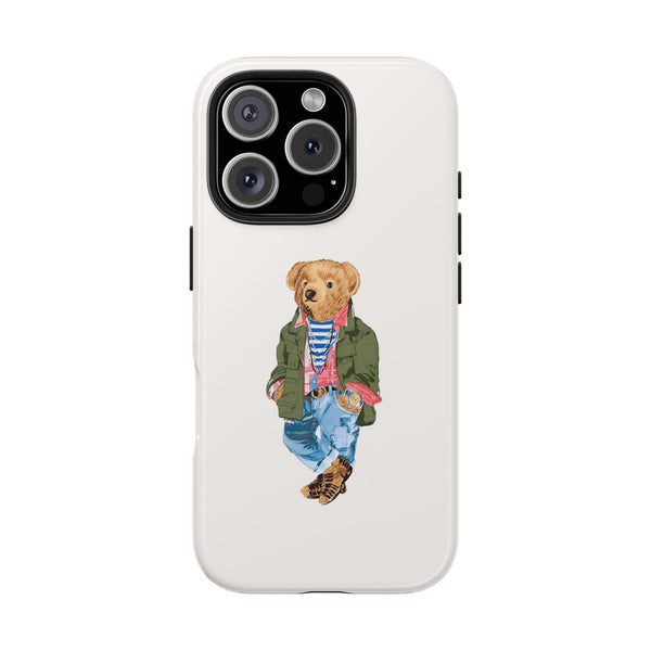 Preppy Bear Cargo Jacket iPhone case, Tough Protective double layer