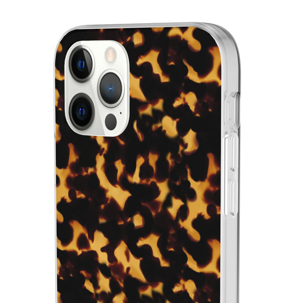 Flexible Phone Case - Tortoise Print Chic Spots leopard in classic neutral phones iphone Samsung clear access to all ports and functions