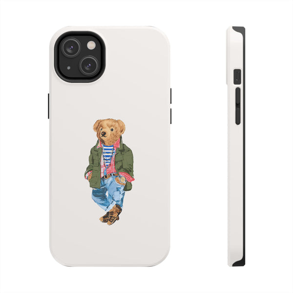 Preppy Bear Cargo Jacket iPhone case, Tough Protective double layer