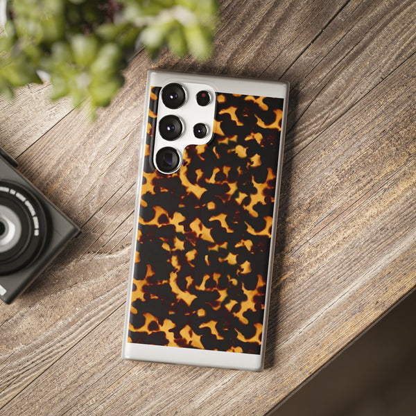 Flexible Phone Case - Tortoise Print Chic Spots leopard in classic neutral phones iphone Samsung clear access to all ports and functions