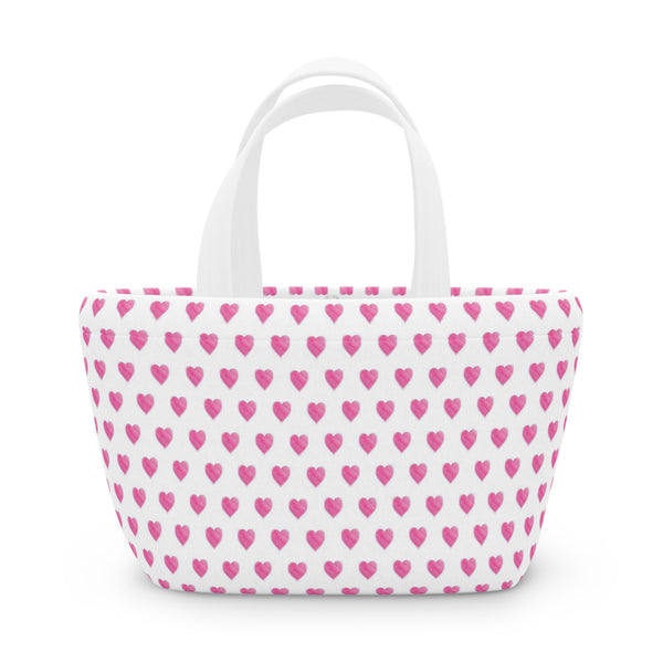 Lunch Tote with Handle, preppy bow pattern, lavender soft purple bows, keeps food fresh and cool.