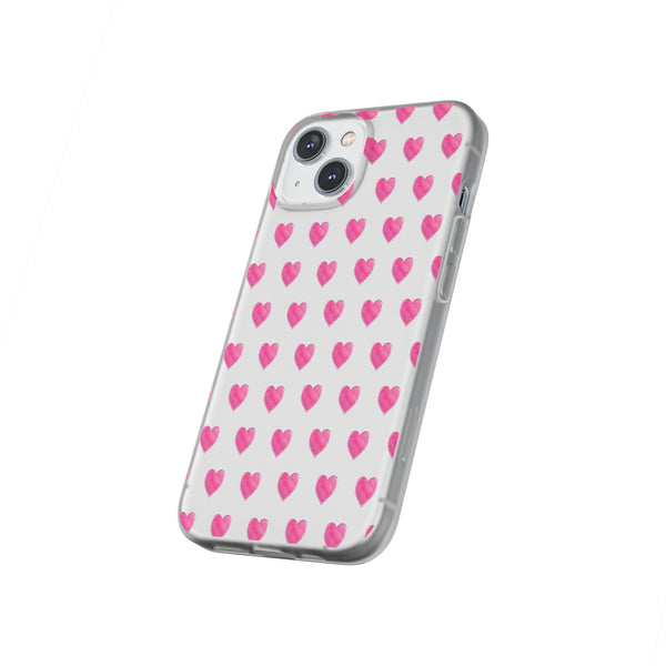 Flexible Phone Case - Preppy Hearts Watercolor Pink - Clear Shell pink Hearts - your case color will show through