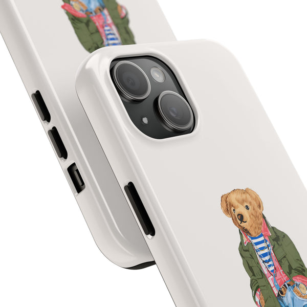 Preppy Bear Cargo Jacket iPhone case, Tough Protective double layer