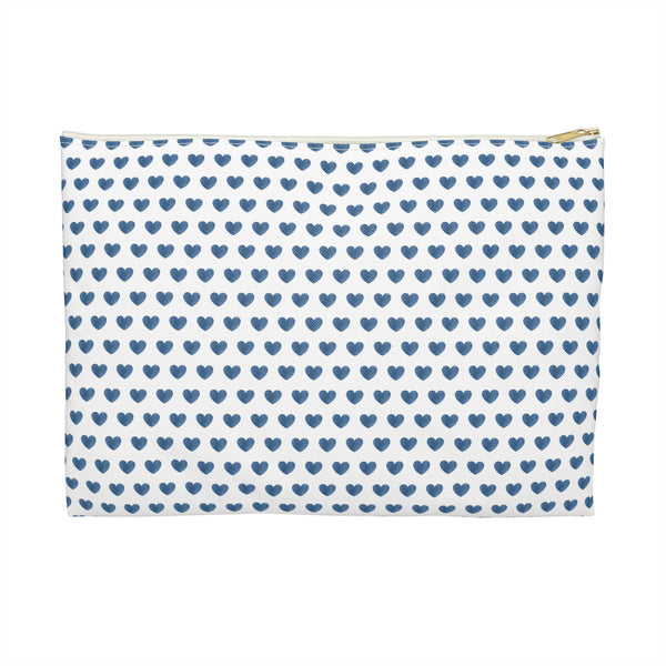 Preppy Navy Hearts Zip Clutch Pouch, Makeup toiletry travel bag, laminated interior