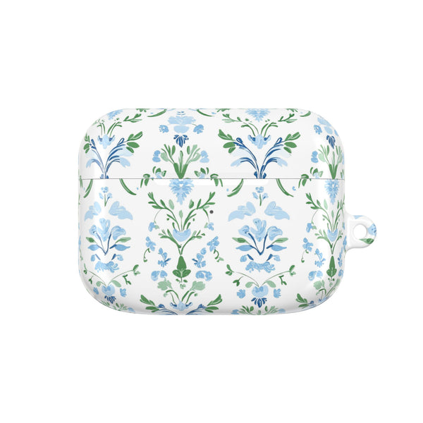 Block Print Blue and Green Floral Pattern AirPod Case, , Gift for Her, Cute Accessories,  Preppy, Grand Millennial