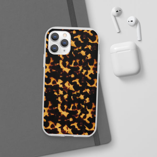 Flexible Phone Case - Tortoise Print Chic Spots leopard in classic neutral phones iphone Samsung clear access to all ports and functions