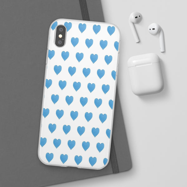 Flexible Phone Case - Preppy Hearts Watercolor Blue iPhone Protection access to all Ports & Functions Great Gift