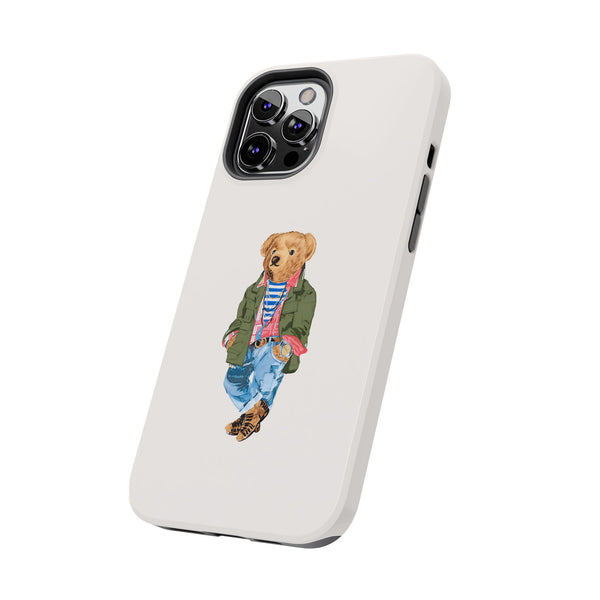Preppy Bear Cargo Jacket iPhone case, Tough Protective double layer