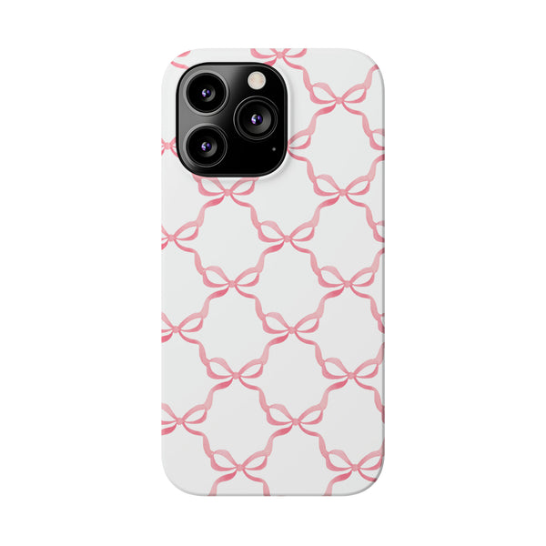 Bow Print, Coquette pink and white, loveshackfancy inspired, preppy print Phone Case Slim and Sleek, all iPhone 15 14 Plus Pro Max 13