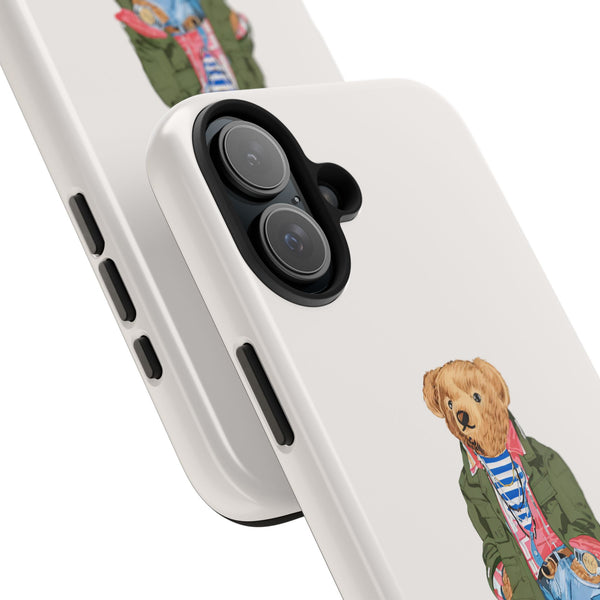 Preppy Bear Cargo Jacket iPhone case, Tough Protective double layer