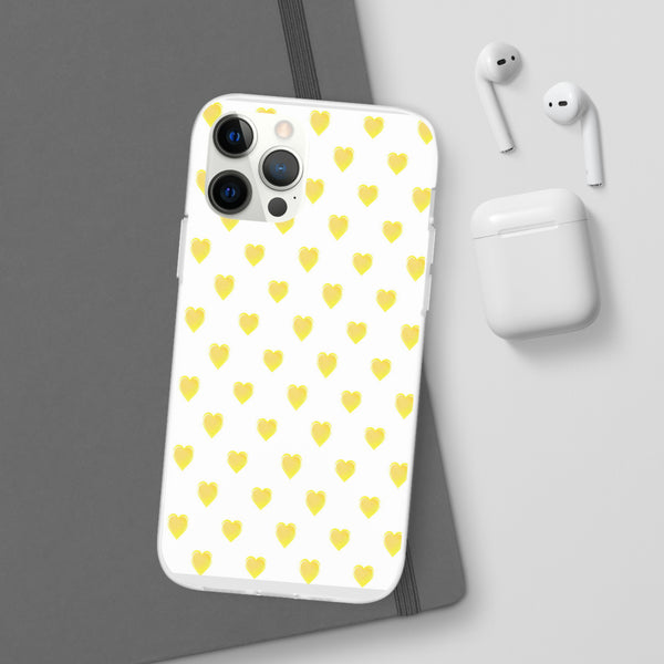 Flexible Phone Case - Yellow Hearts, Preppy iPhone case, Nantucket, Hamptons Inspired Samsung, Gift Present White Background, Clear Case