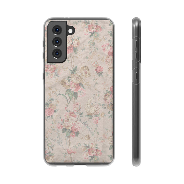 Flexible Phone Case in Romantic Floral Print - Beige, Neutral Tones