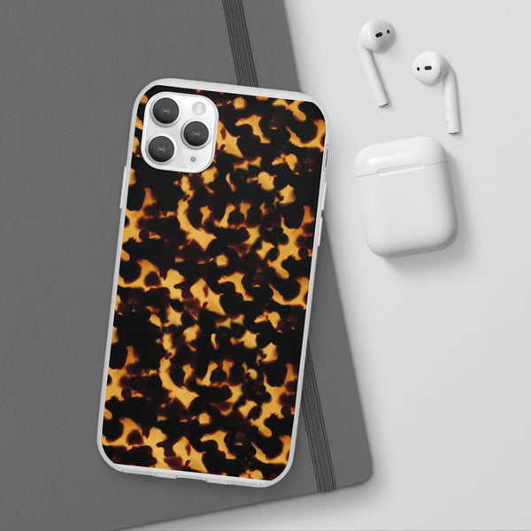 Flexible Phone Case - Tortoise Print Chic Spots leopard in classic neutral phones iphone Samsung clear access to all ports and functions