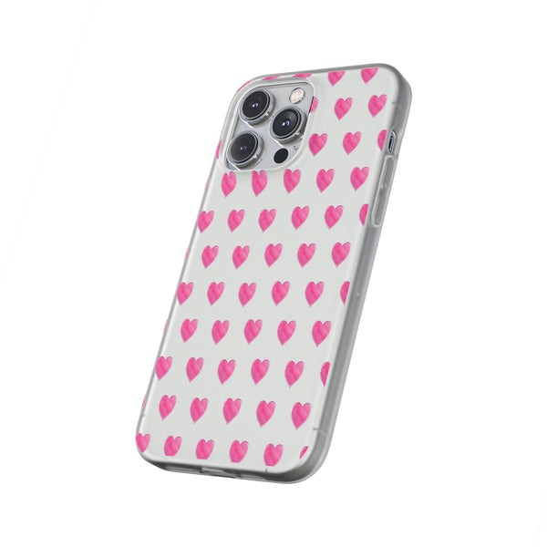 Flexible Phone Case - Preppy Hearts Watercolor Pink - Clear Shell pink Hearts - your case color will show through