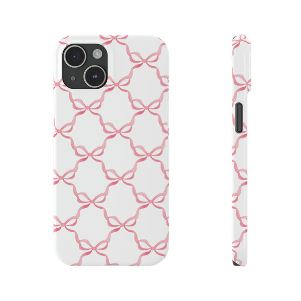 Bow Print, Coquette pink and white, loveshackfancy inspired, preppy print Phone Case Slim and Sleek, all iPhone 15 14 Plus Pro Max 13