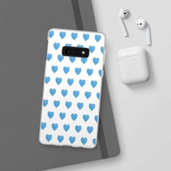 Flexible Phone Case - Preppy Hearts Watercolor Blue iPhone Protection access to all Ports & Functions Great Gift