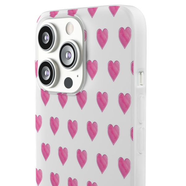 Flexible Phone Case - Preppy Hearts Watercolor Pink - Clear Shell pink Hearts - your case color will show through