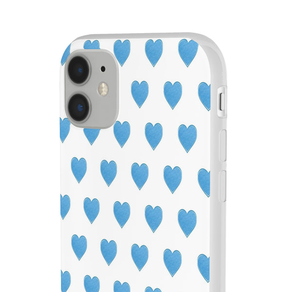 Flexible Phone Case - Preppy Hearts Watercolor Blue iPhone Protection access to all Ports & Functions Great Gift