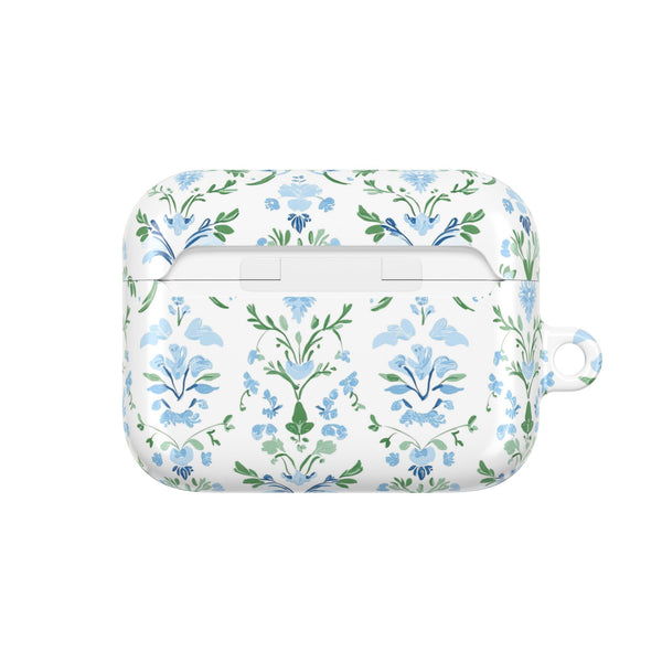 Block Print Blue and Green Floral Pattern AirPod Case, , Gift for Her, Cute Accessories,  Preppy, Grand Millennial