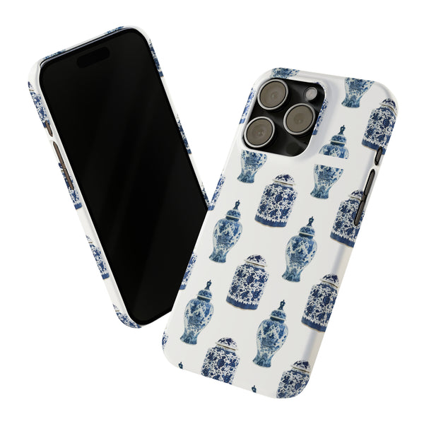 Chinoiserie Chic Toile Ginger Jar, Vase,  Phone Case in Blue and White Slim and Sleek, Preppy and Classic, Access to all Ports