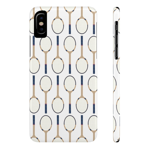 Vintage Tennis Racket in Navy  Phone Case Slim and Sleek, Preppy and Classic, Impact Resistant Shell