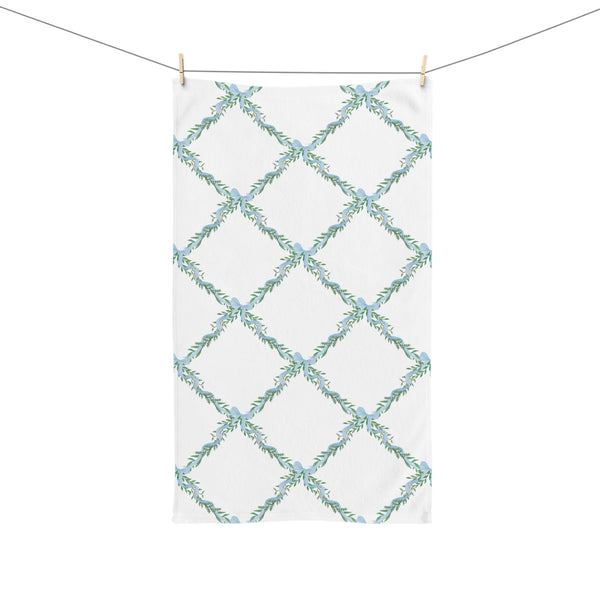 Hand Towel Bow Lattice Pattern Blue