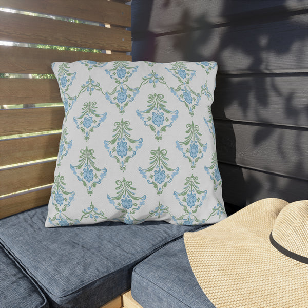 Blue Floral Strped Floral Outdoor Pillows, Grand Millennial Design, Block Print, Patio Cushion Covers, Preppy Home Decor